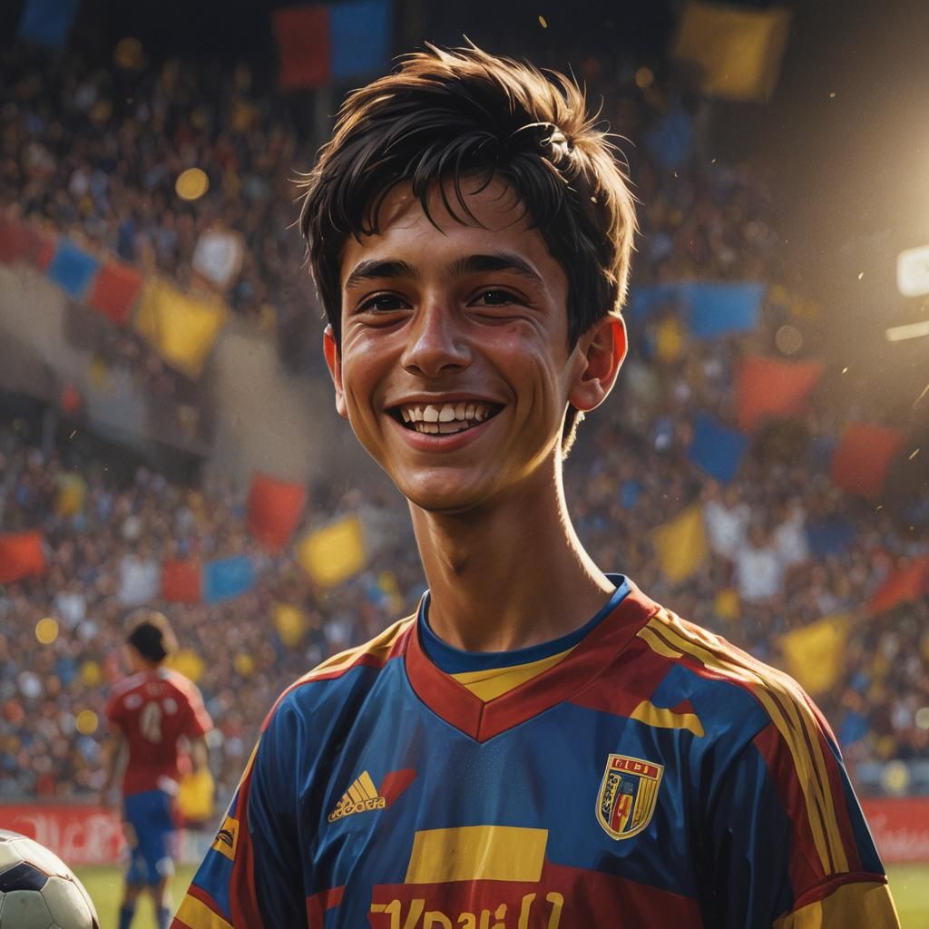 Romanian Boy Soccer Fan in Hyperrealistic Style