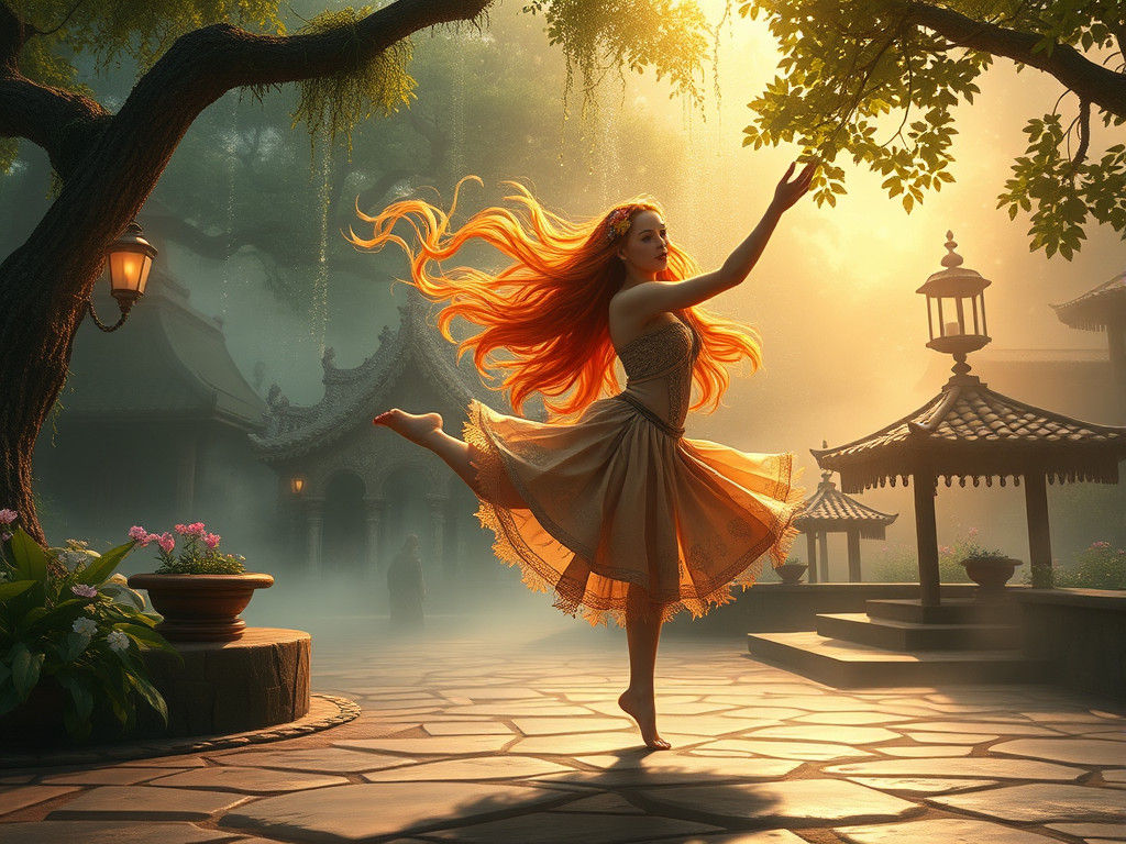 Barefoot Girl Dancing Capoeira in Ethereal Fantasy Style