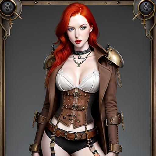 Young lithe redheaded mail, bare hairy chest, wearing a stea...