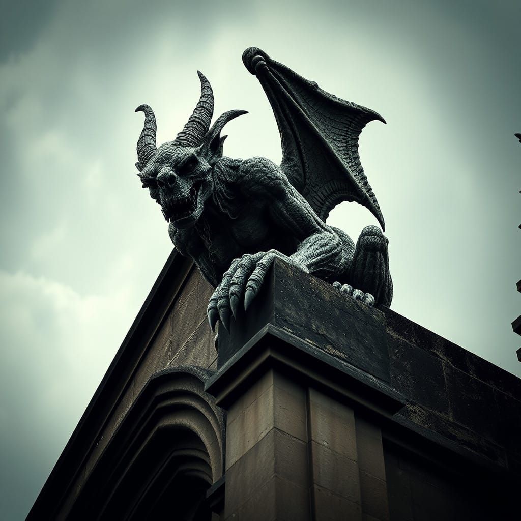 Gothic Gargoyle in Stormy Shadows