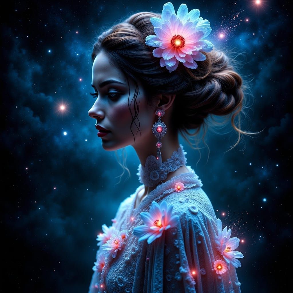 Regal Victorian Woman in Interstellar Space with Radiant Flo...