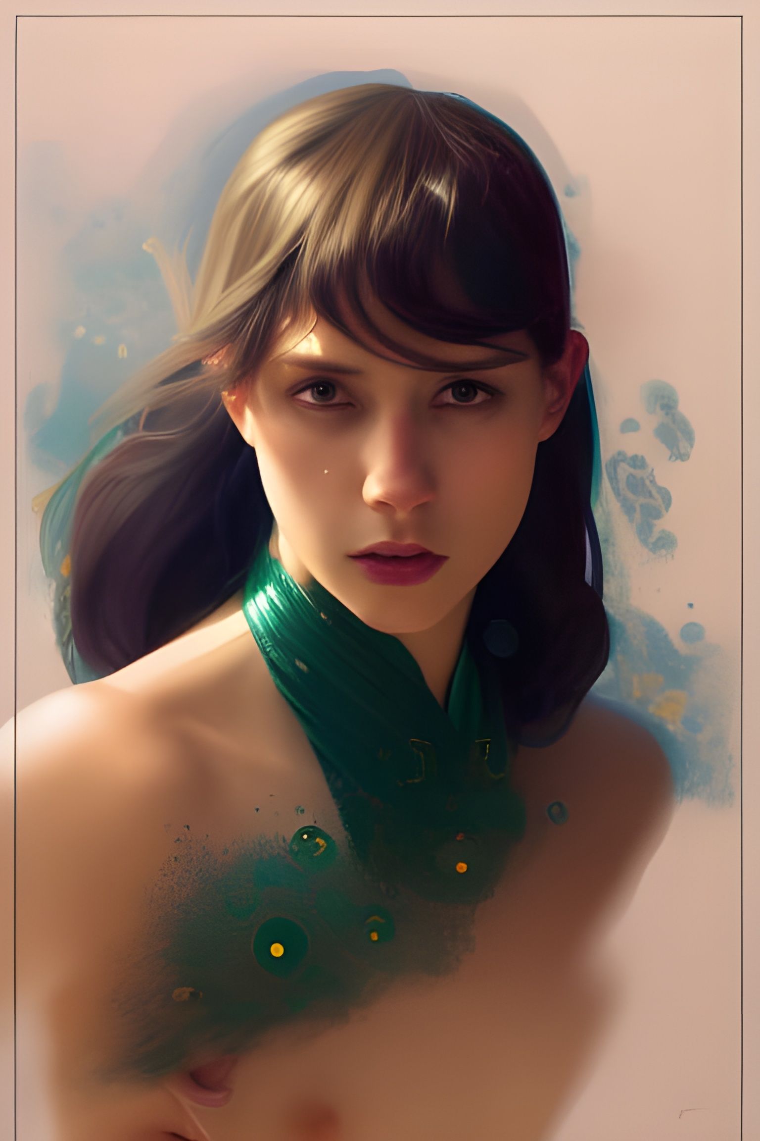 Emerald and Sapphire Portrait in Art Nouveau Style