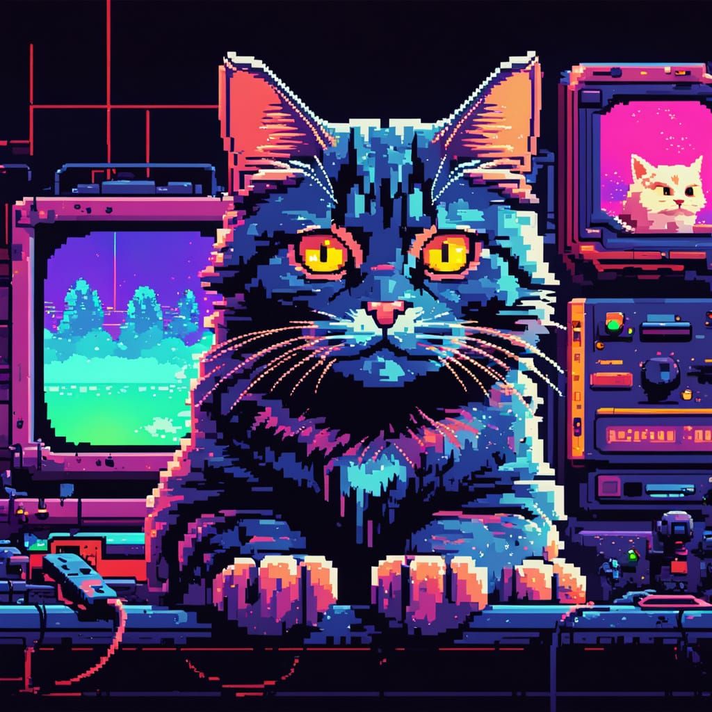 Pixelated Feline Console Companion