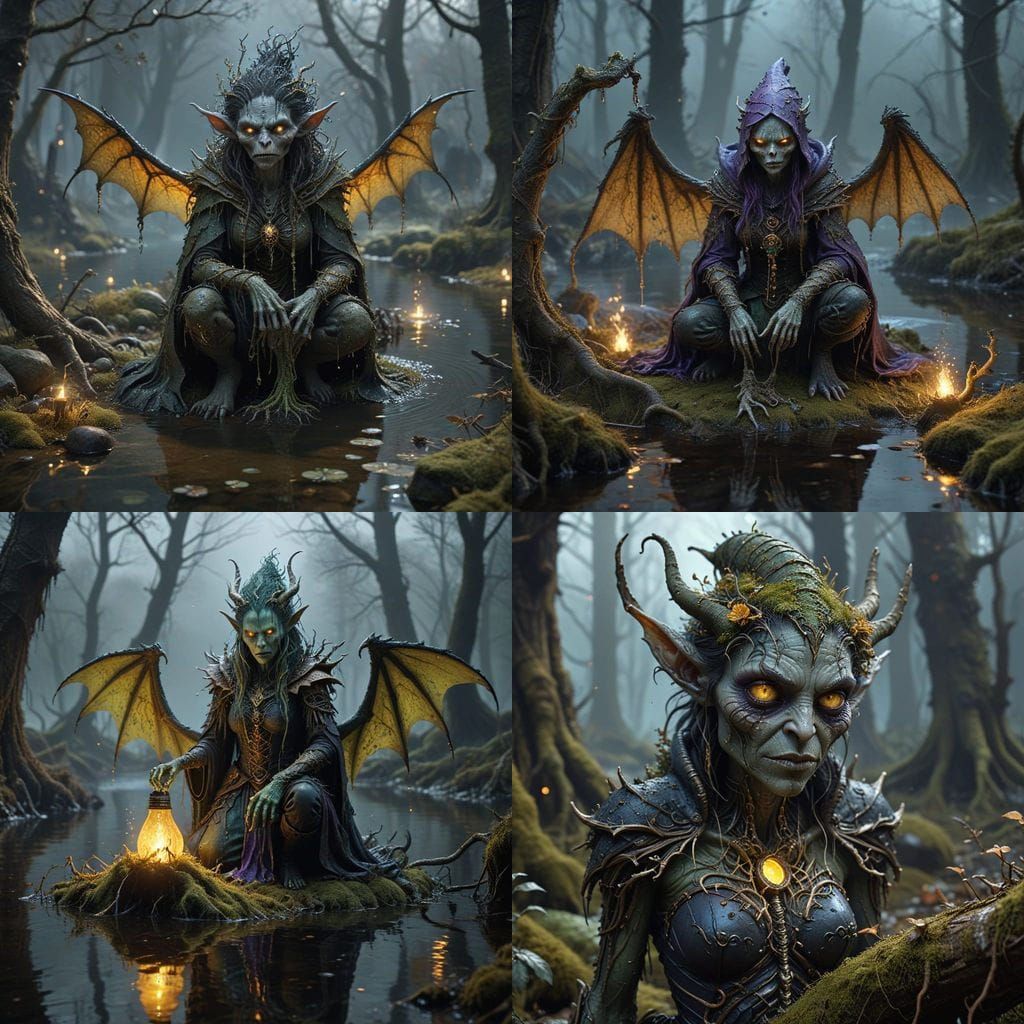 Hyperrealistic Scene of a Witch and a Golden Leviathan in a ...