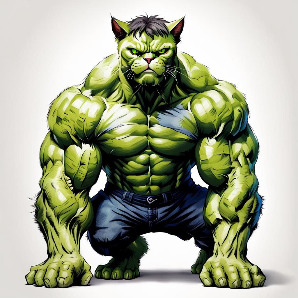 Muscular Cat Superhero Digital Illustration