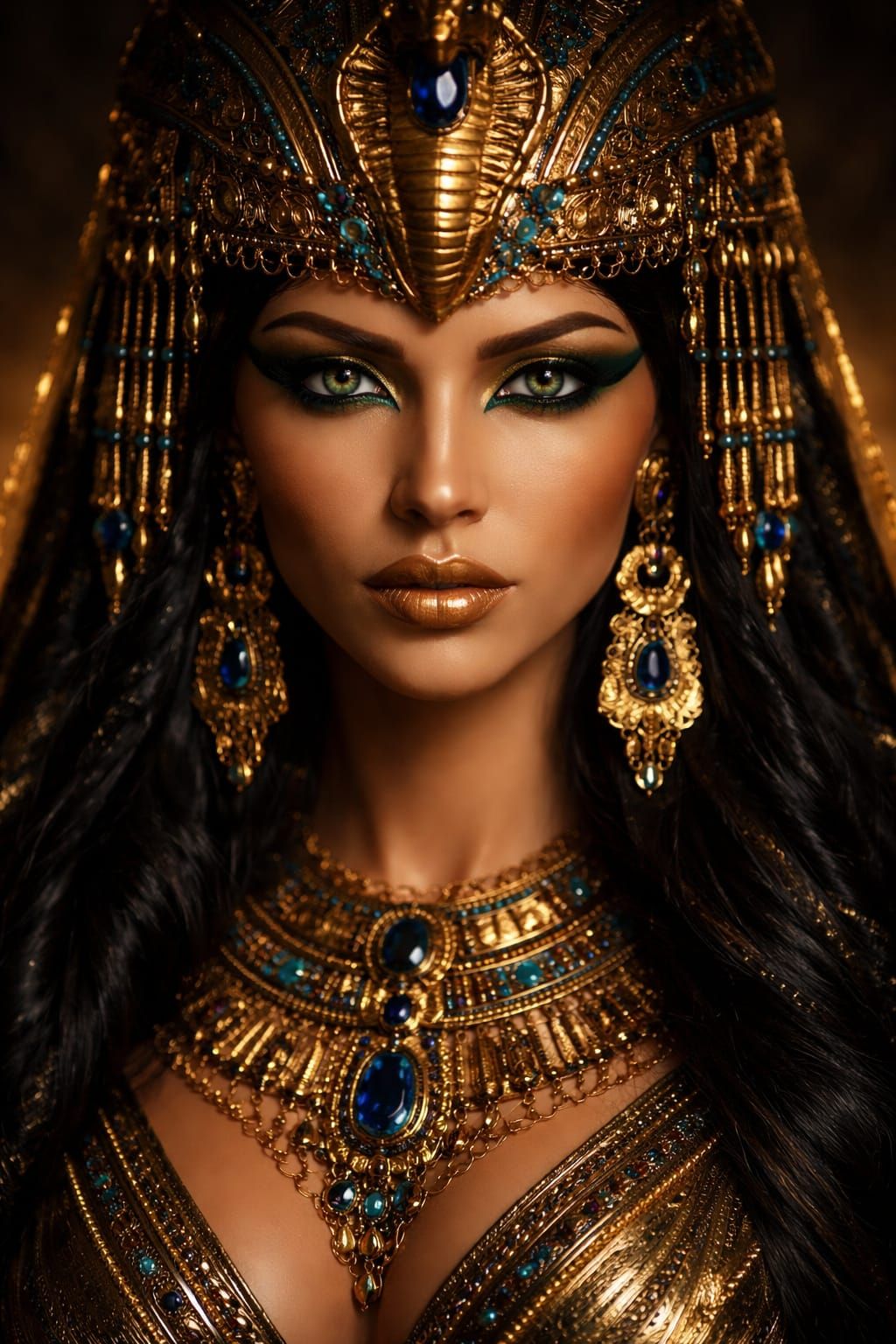 Majestic Egyptian Queen Portrait in Opulent Gold