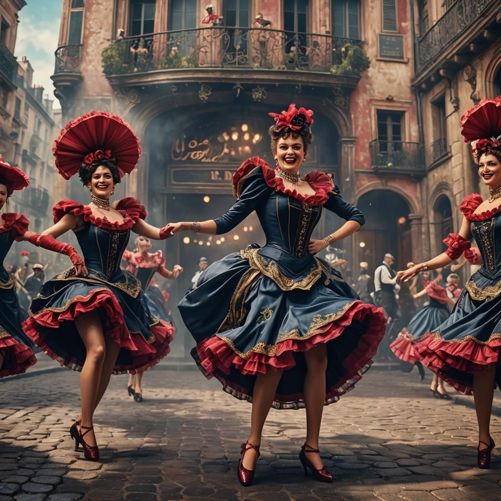 French Cancan Dancers in Detailed Digital Painting