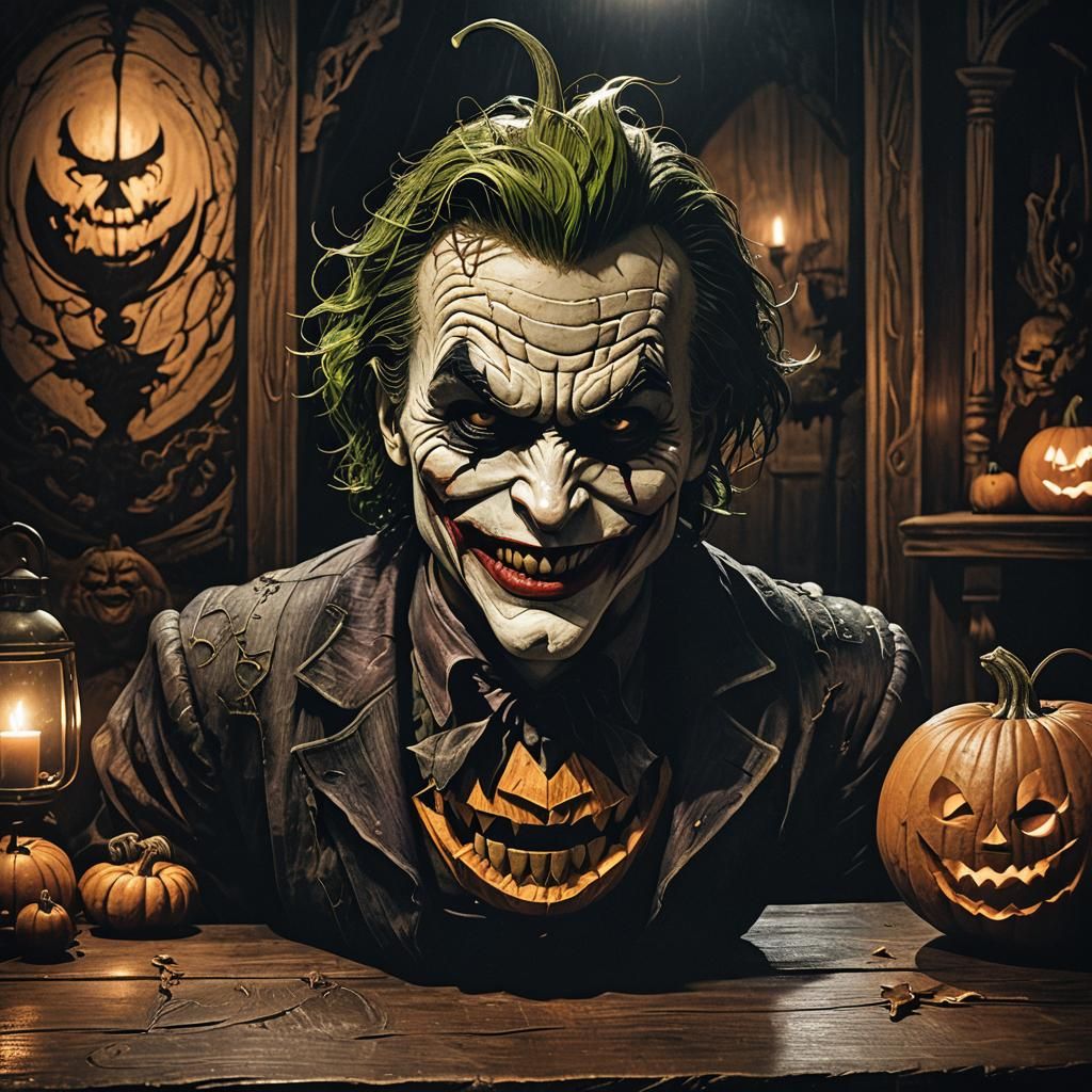 Dark Fantasy Joker Pumpkin Carving with Lantern