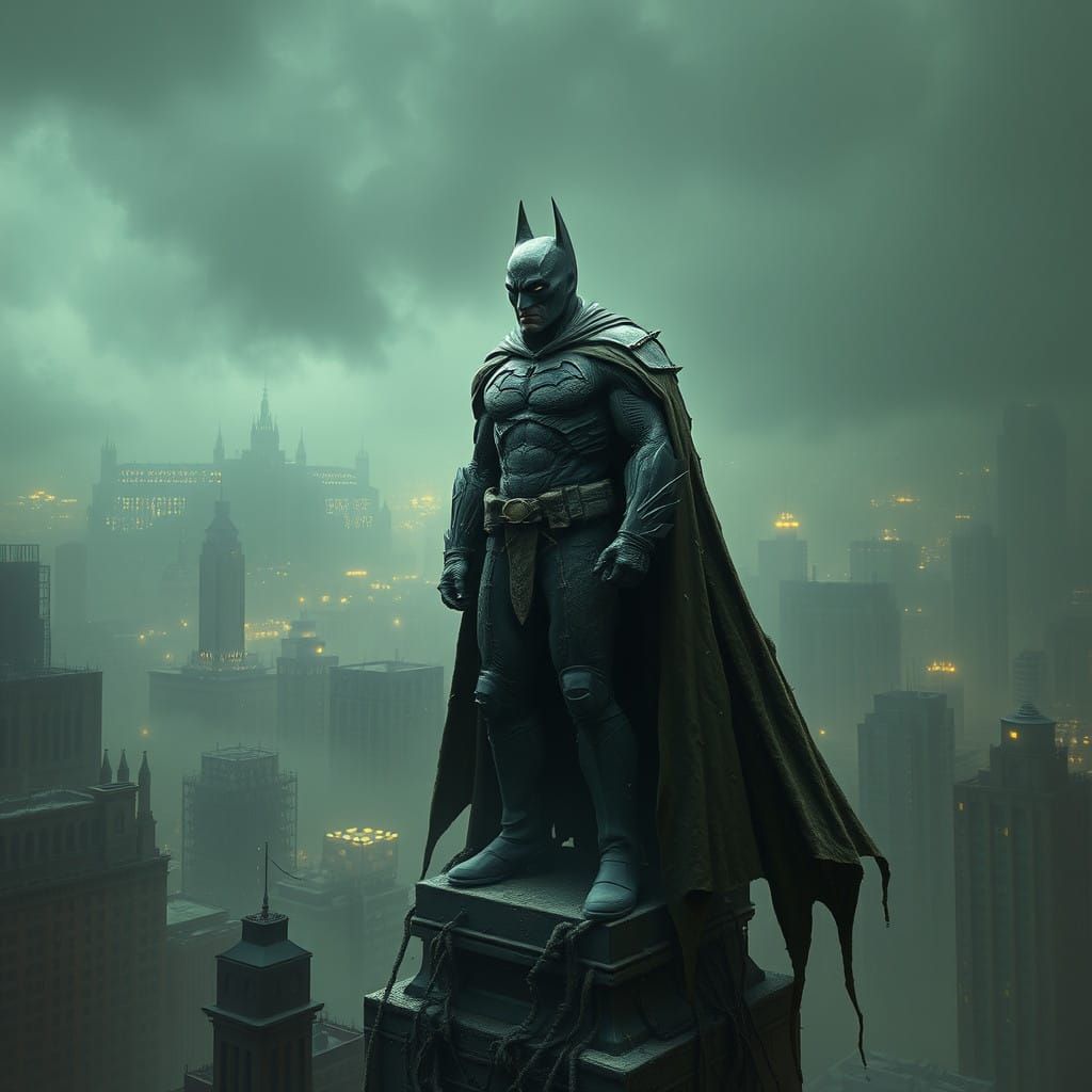 Muted Batman Concept Art in Dark, Biomechanical Style
