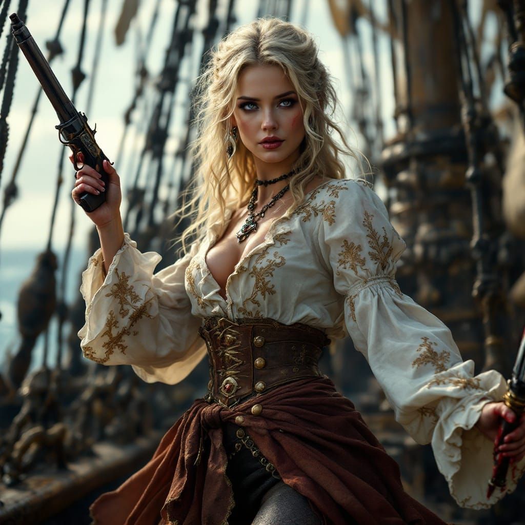 Dramatic 18th Century Pirate Maiden in Epic Digital Painting