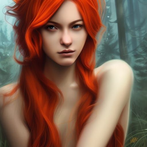 Forest Princess Portrait with Flaming Hair
