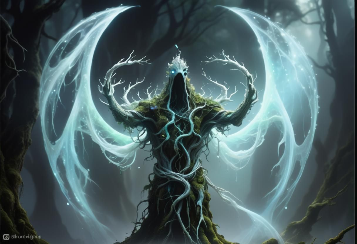 Ethereal Glowing Tree in a Misty Landscape