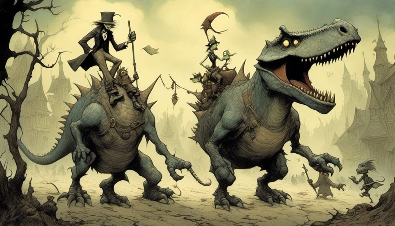 Dinosaur Illustration in Gris Grimly and Burton Style