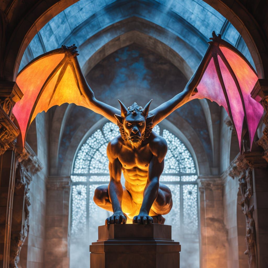 Kintsugi Gargoyle Statue in Prismatic Sanctum