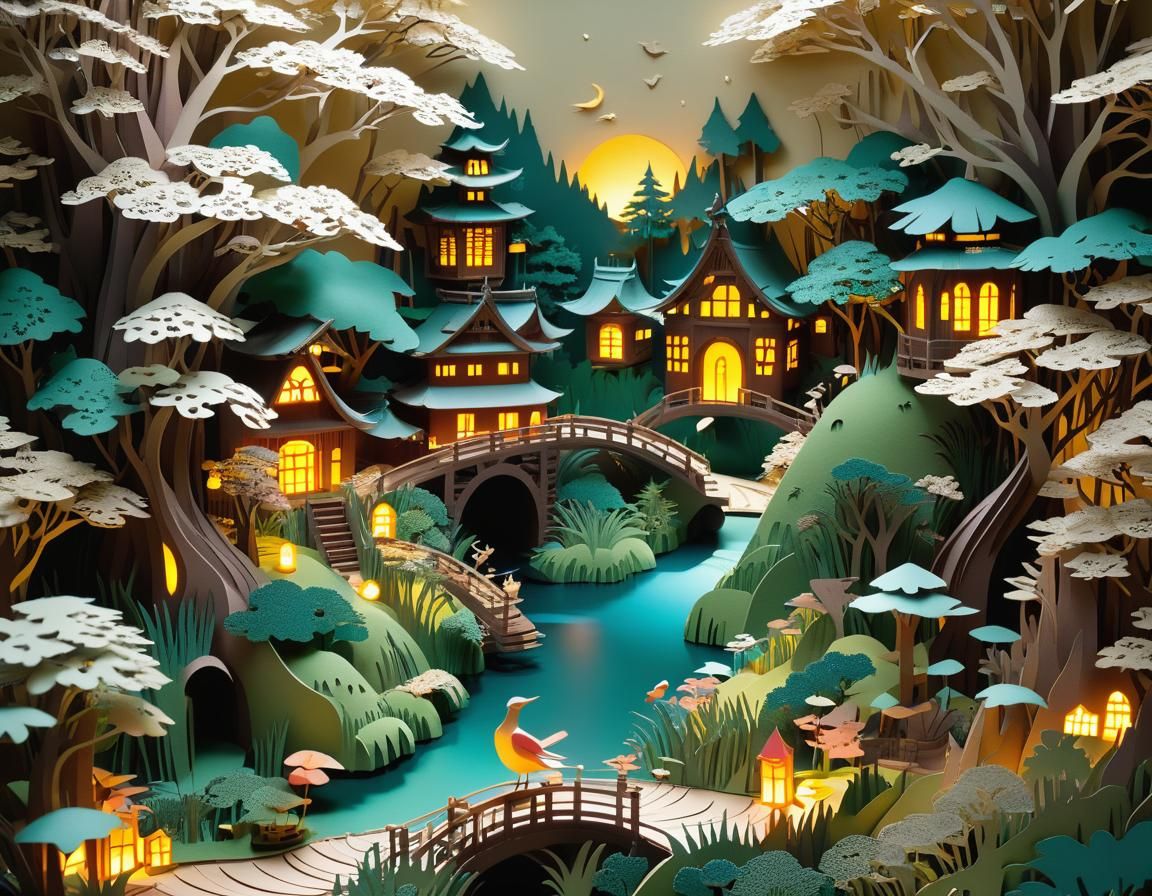 Kirigami Fairytale Landscape in Three Dimensions