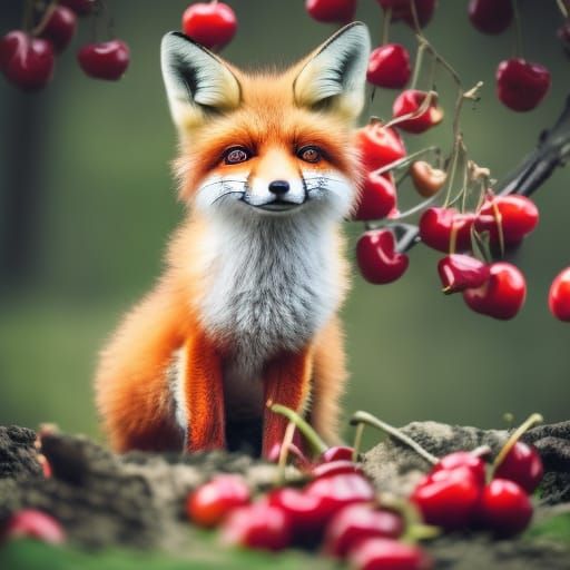 Photorealistic Kitsune in Cherry Blossom Forest