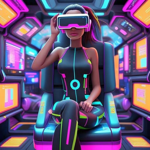 Vibrant Cartoon Woman in Virtual Reality Hypnosis