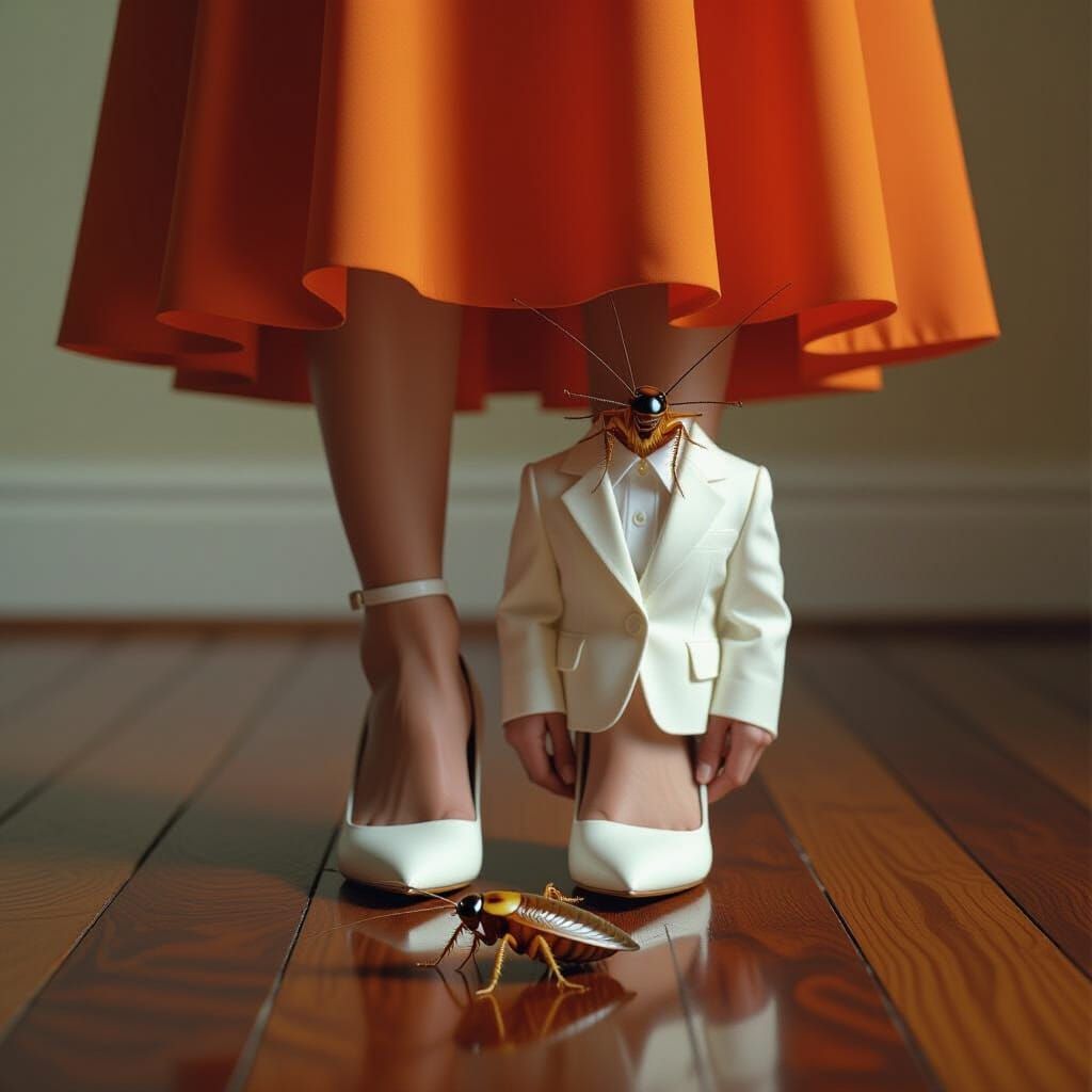 Woman's Feet Over Cockroach in Suit, Hyperrealistic Digital ...