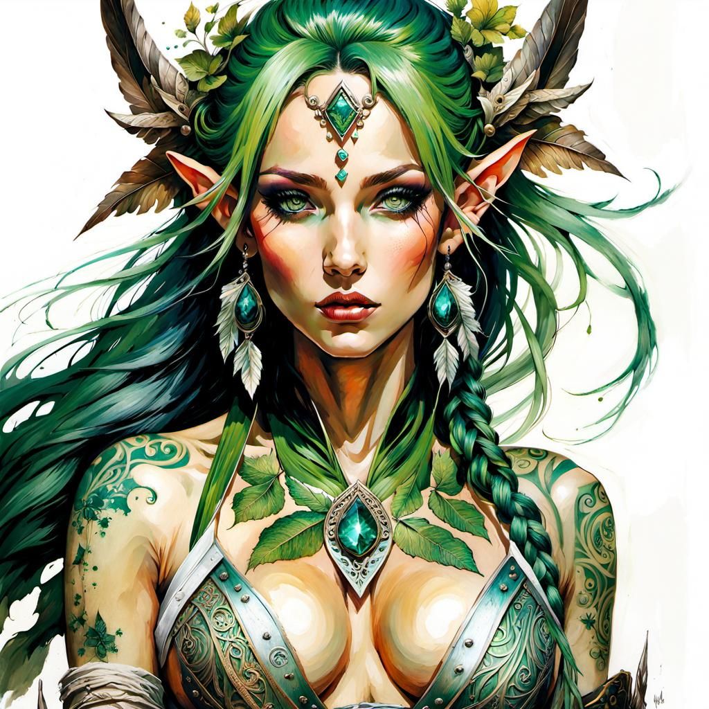 Beautiful Elvish Warrior Girl Portrait in Fairytale Style