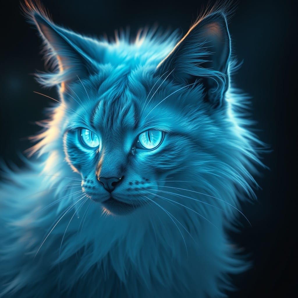 Mystical, Semi-Translucent Blue Feline with Ethereal Glow