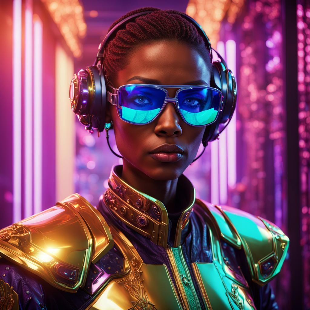 Fashion Model Portrait in Ornate High-Tech Room