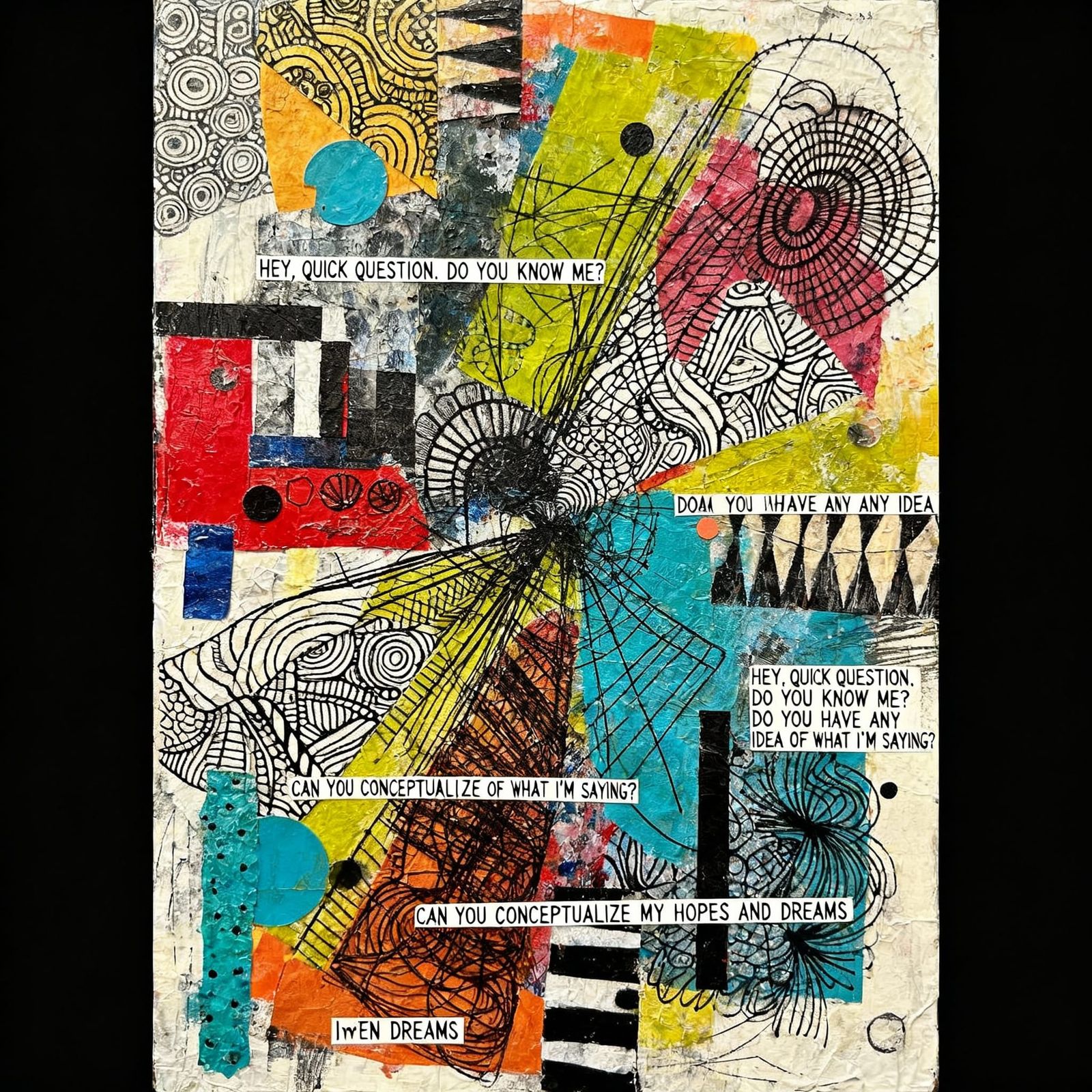 Abstract Mixed Media Experiment with Fine Lines