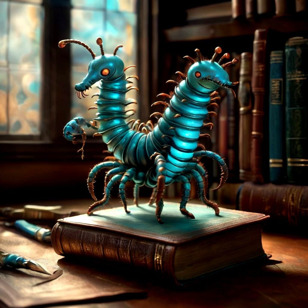 Whimsical Library Creature in Turquoise