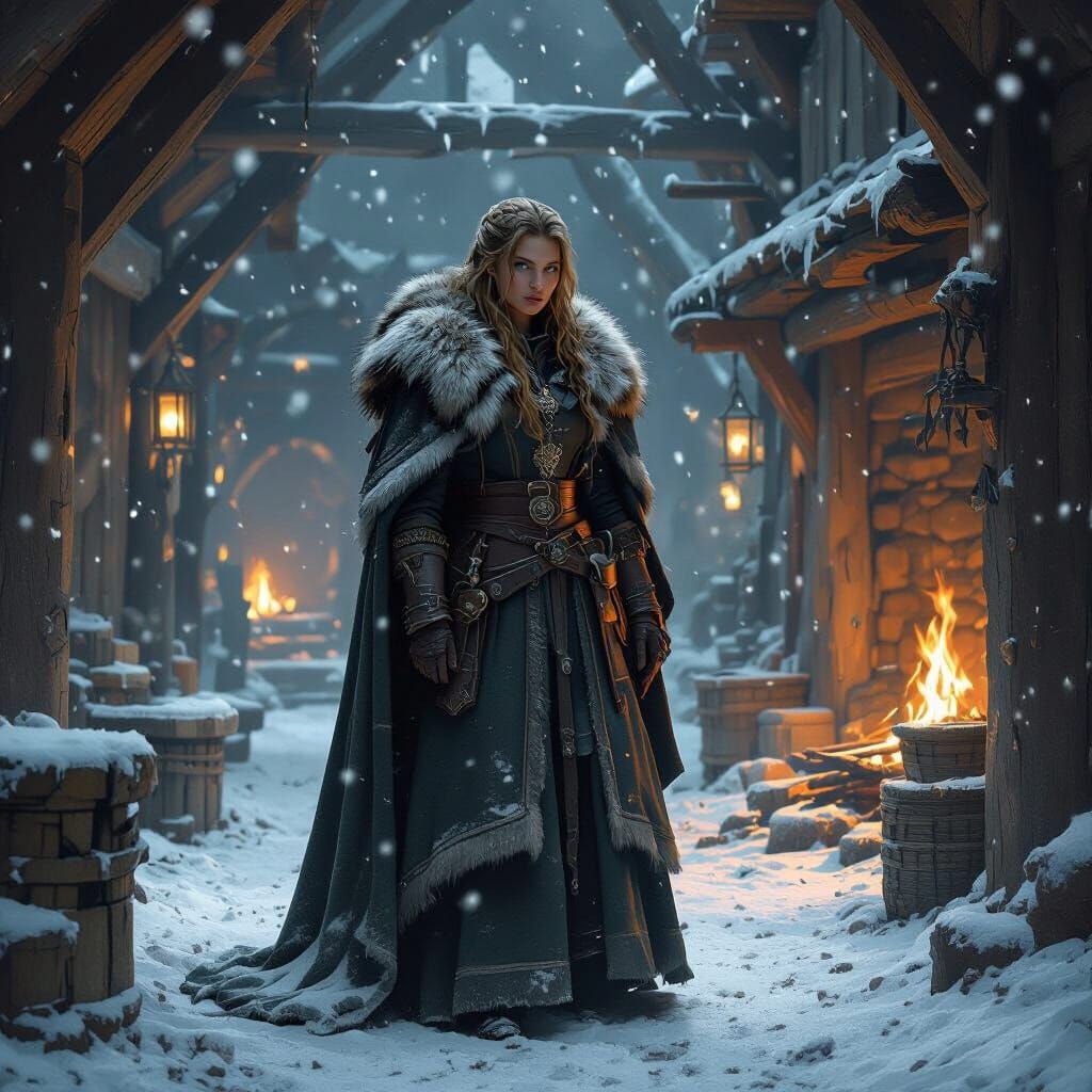 Gilly in Craster's Keep Amidst Falling Snow