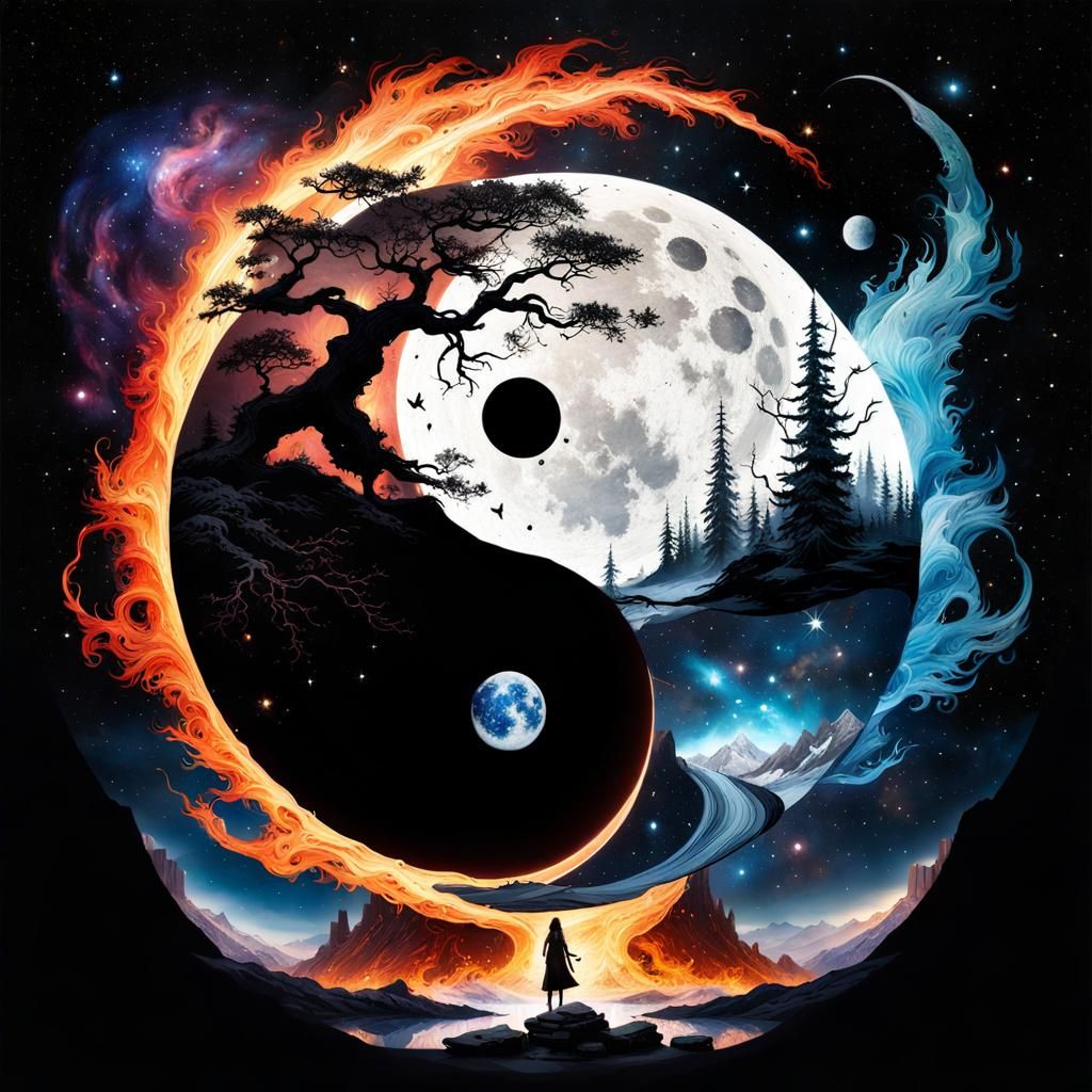 Yin Yang Harmony: Fantasy Constellation in Surreal Style