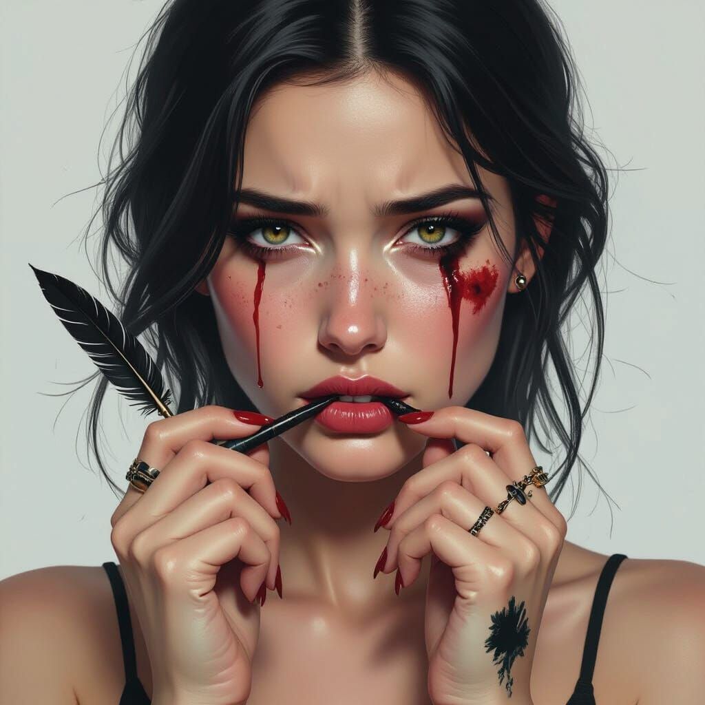 Warrior Writer: Hyperrealistic Portrait with Intense Gaze