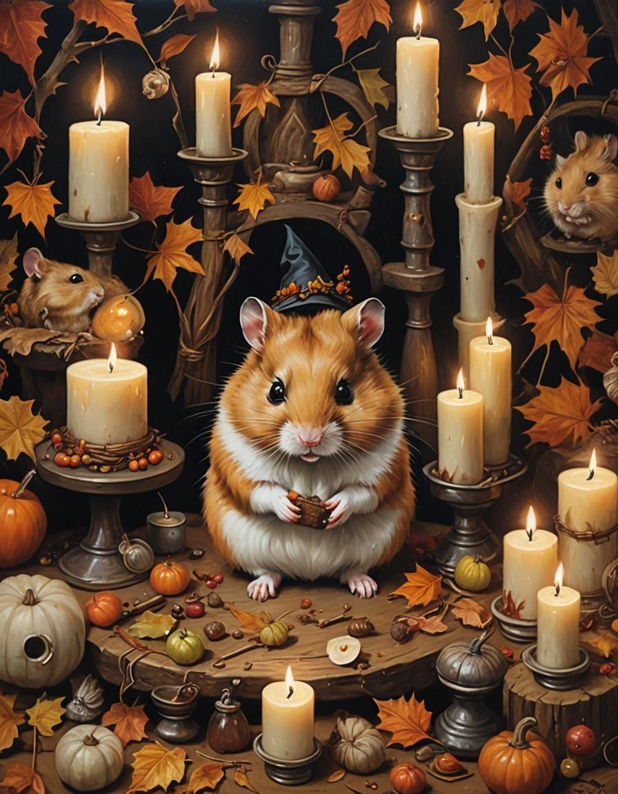 Cute Hamster in Autumnal Witchcraft Folk Art