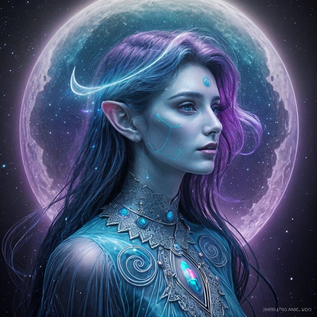 Ethereal Space Elf in Holographic Astral Illustration