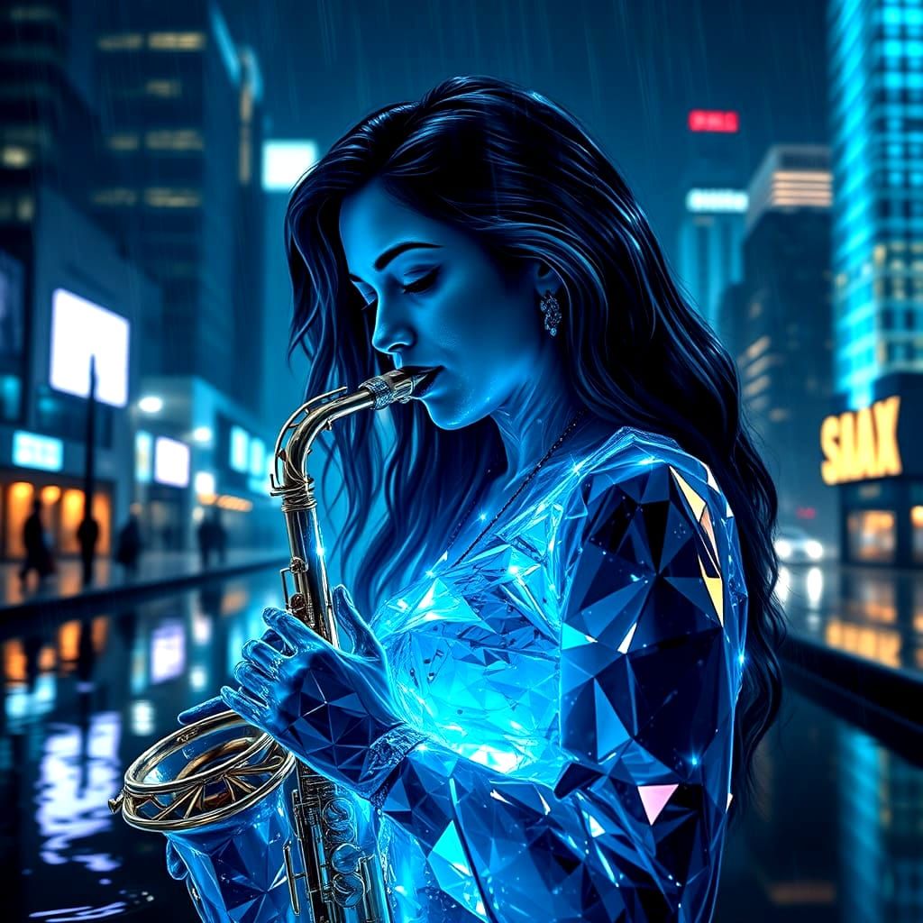 Cyberpunk Goddess Emerges from Crystal Fragmentation in Neo-...