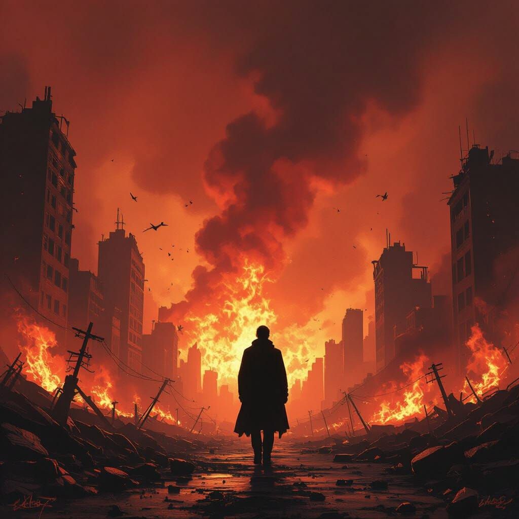 Figure Against Fiery Destruction