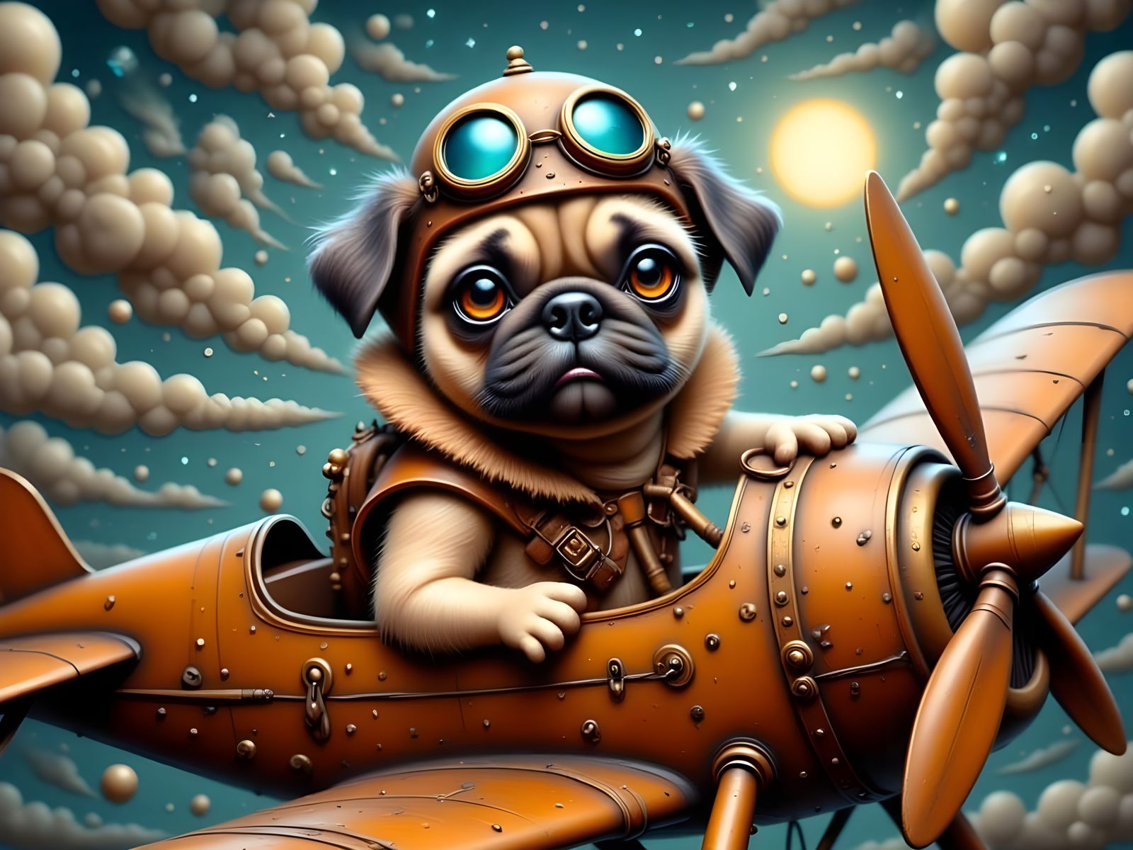 Pug Pilot in Gritty Comic Book Style