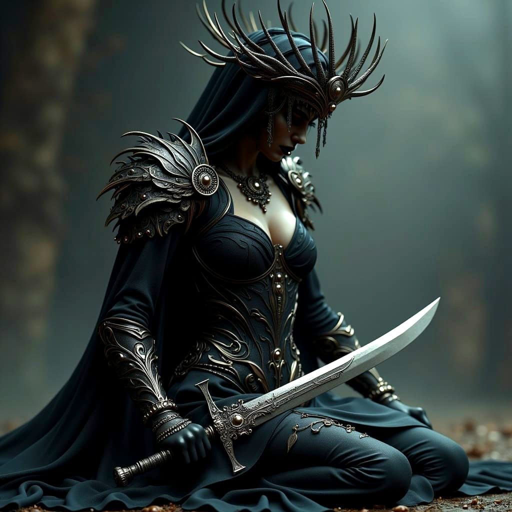 Warrior Queen Crowned in Shadows: Elegant Art