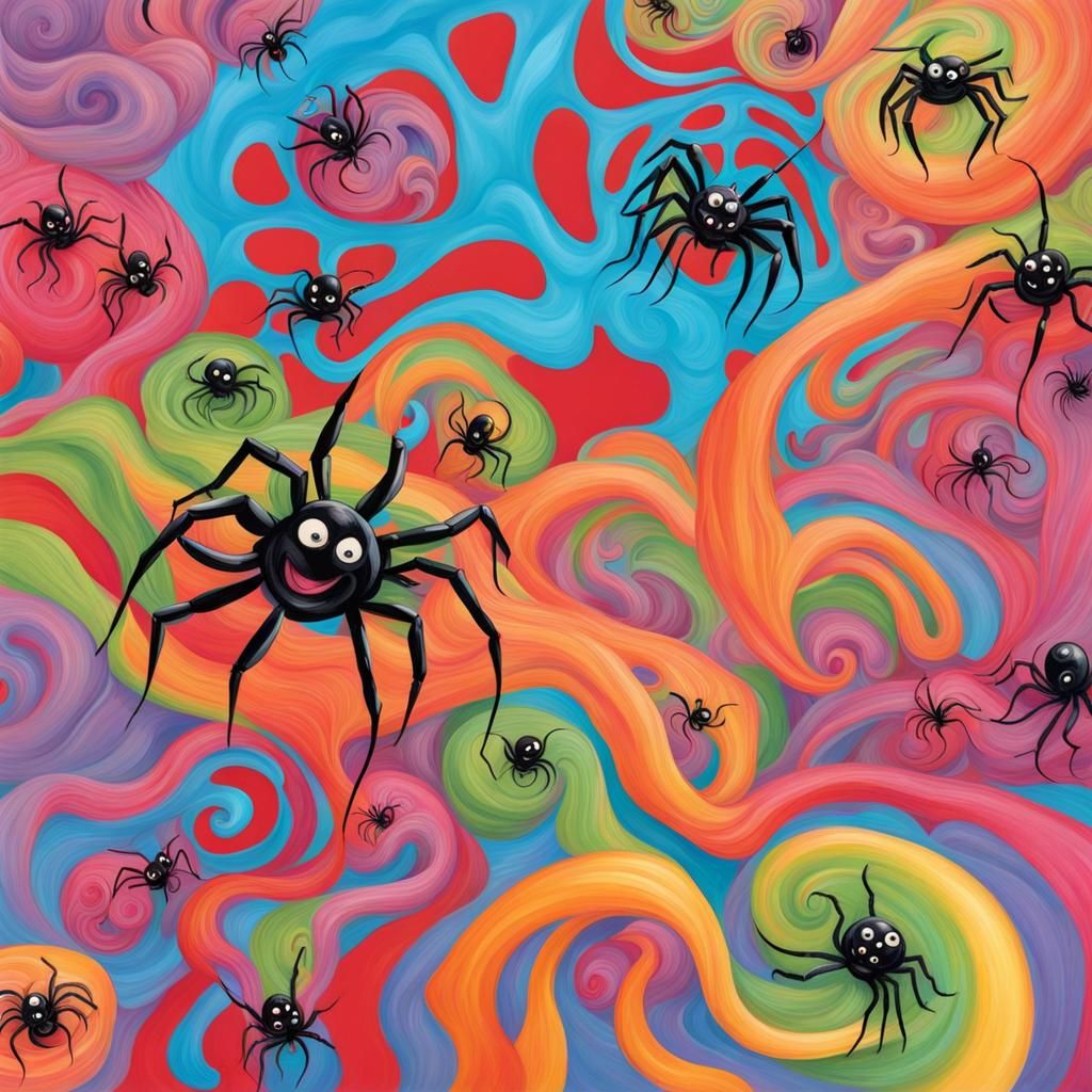 Candyland Spiders in Gouache Wonderland