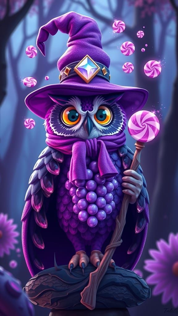 Grape Wizard Owl with Candy Crystal Hat