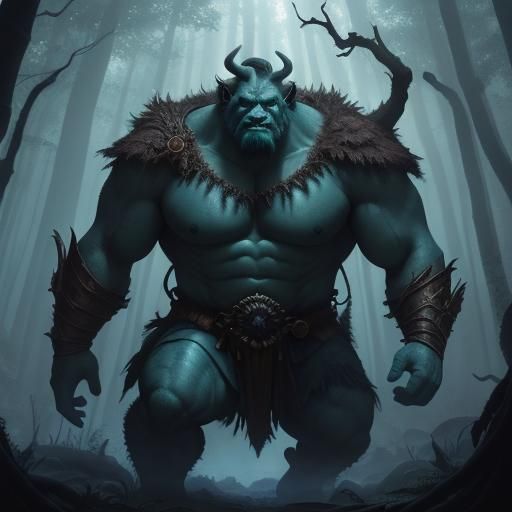 Ogre Victorious in Mystical Forest Oil Painting