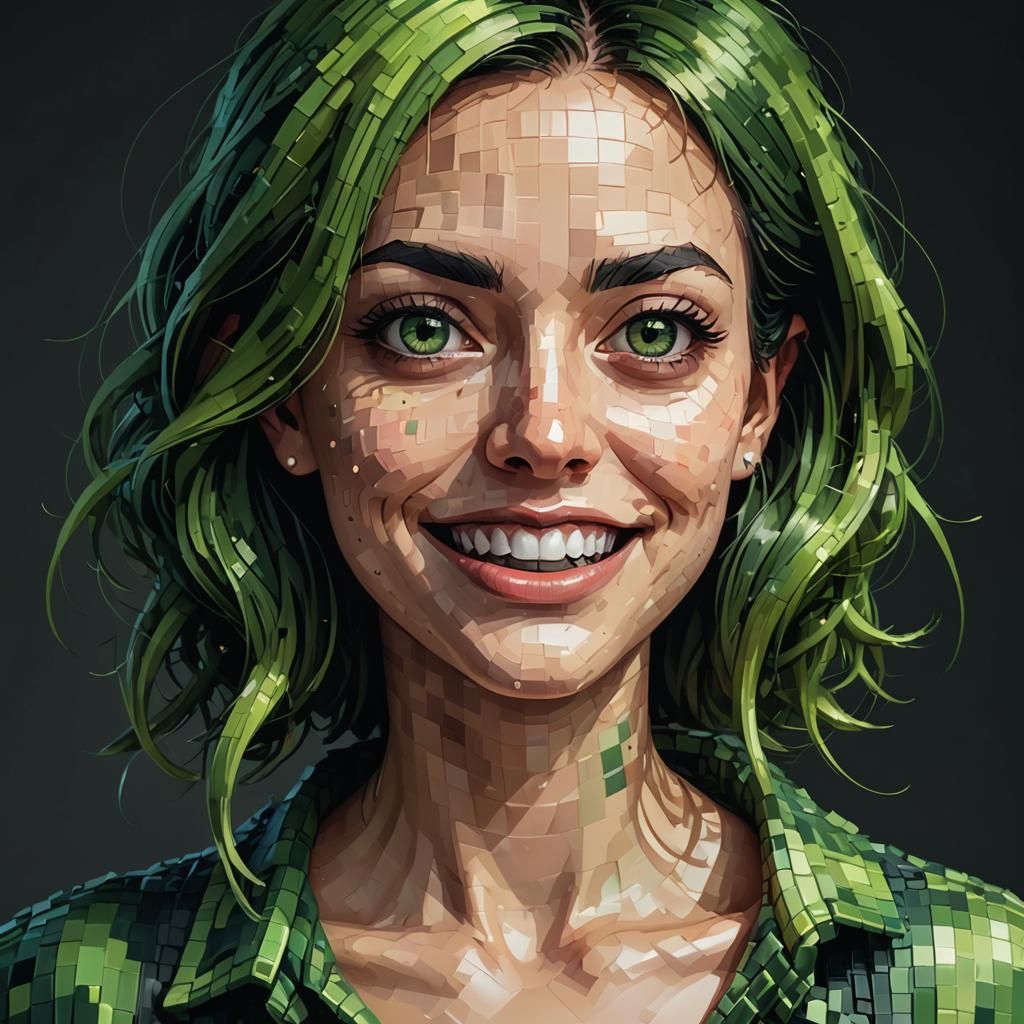 Pixel Art Portrait of Woman with Glitching Eyes