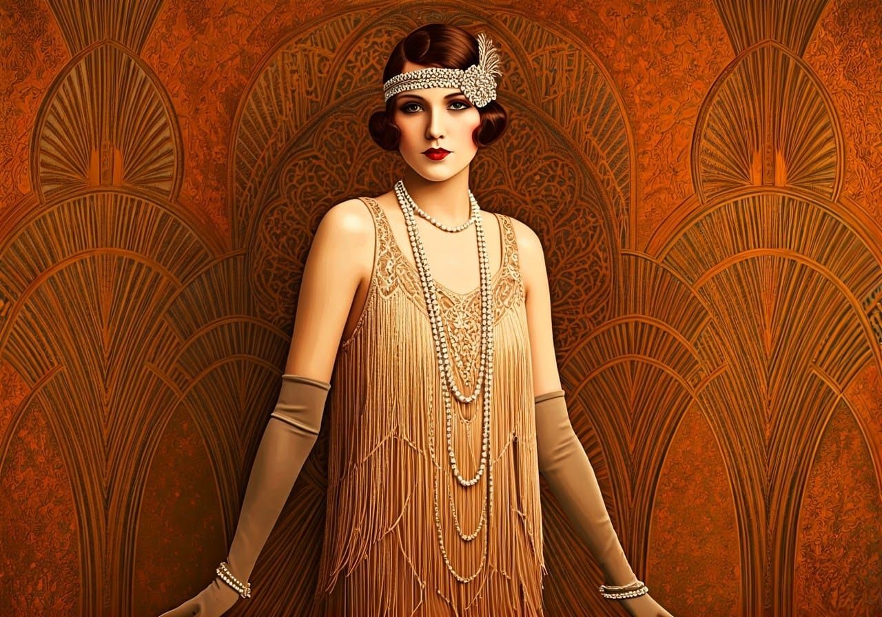 Glamorous Flapper Girl Portrait in Art Deco Style