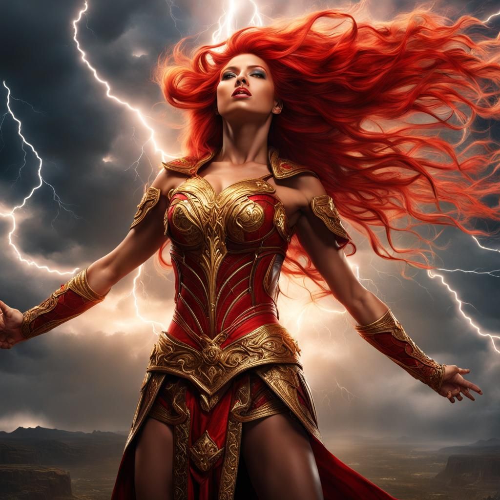 Warrior Woman Absorbing Storm Energy, Fantasy Art