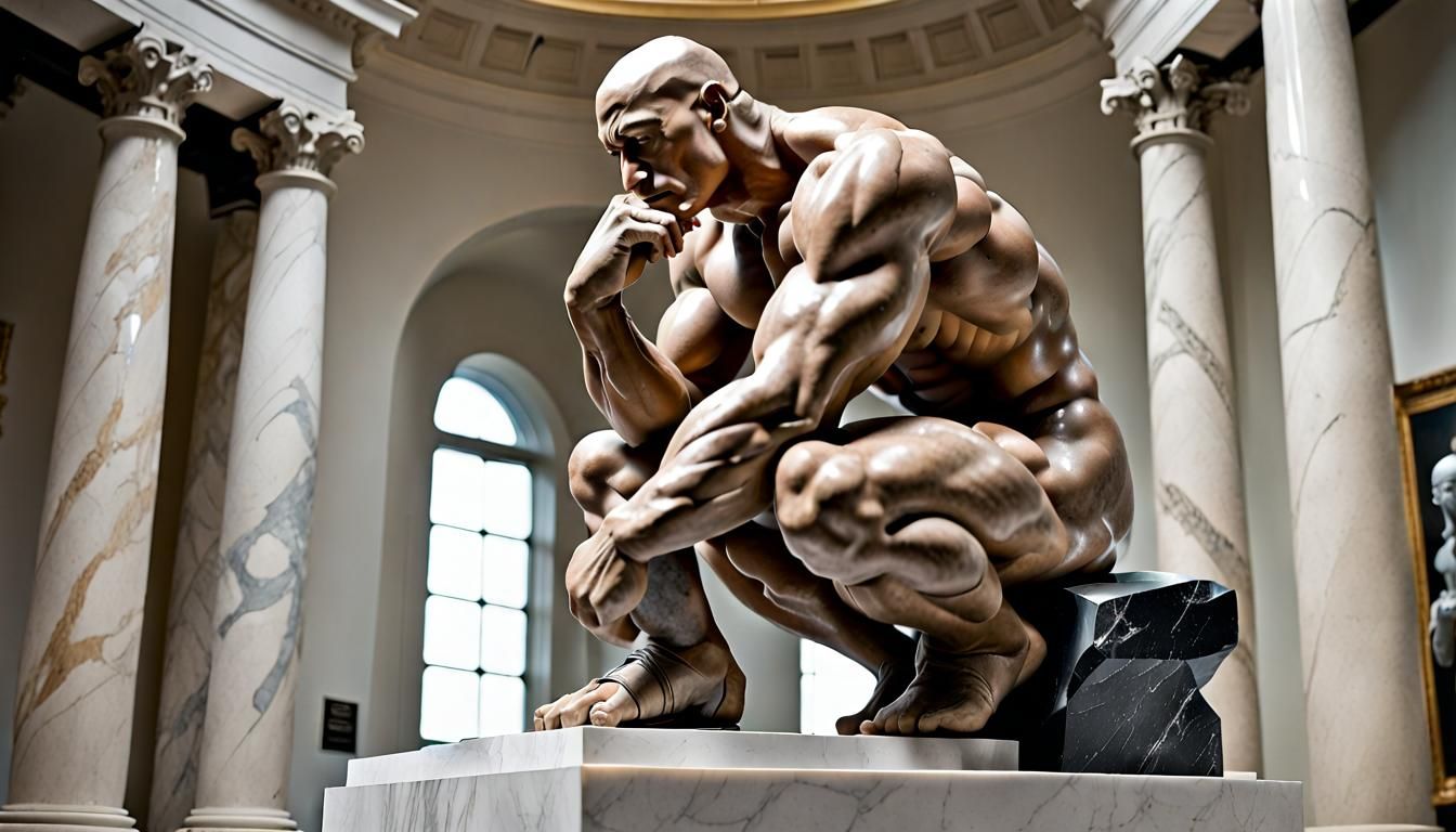 Marble Statue of The Rock as The Thinker