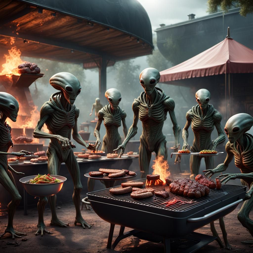 Aliens at a  barbecue