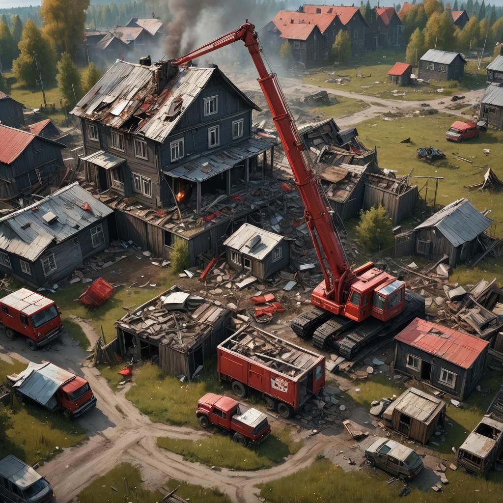 Russian Propaganda: Rural House Demolition in Comic Style