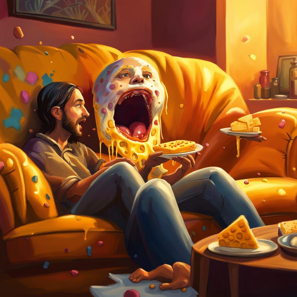 Hyperrealistic Cheese Monster Devouring People