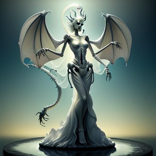 Surreal Glass Woman Statue in Milk Bath