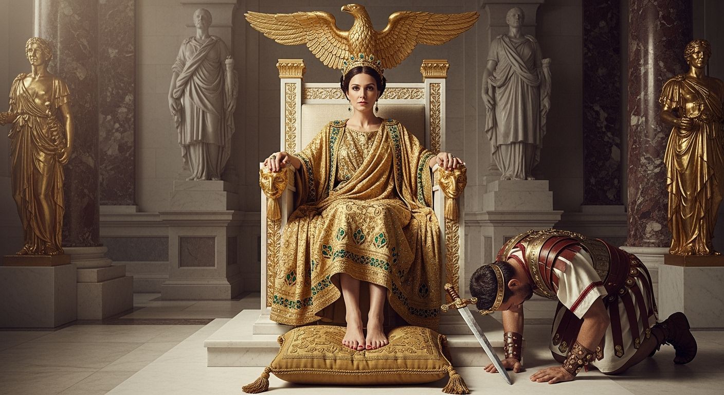 Empress Messalina on Her Throne in Lavish Gold Toga