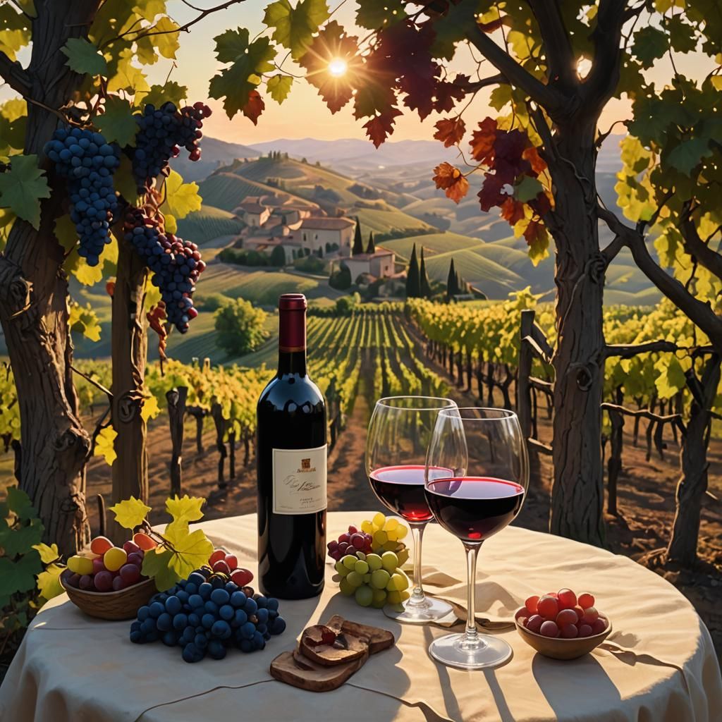 Cannonau Wine at Vineyard Sunset: Matte Painting