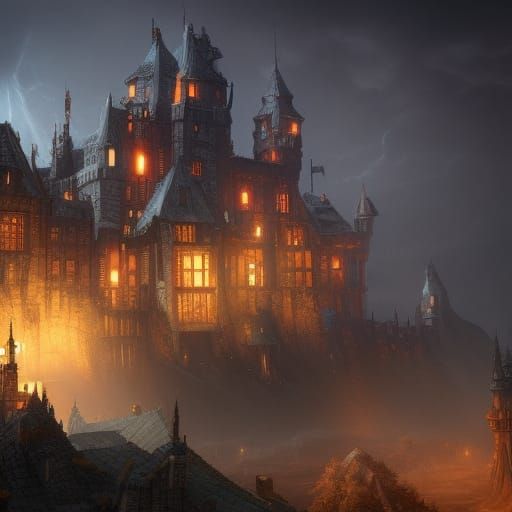 Fantastical Night Castle Matte Painting in Deep Color